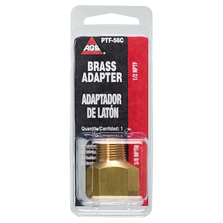 Ags Brass Adapter, Male (3/8-18 NPT), Female (1/2-14 NPT), 1/card PTF-56C